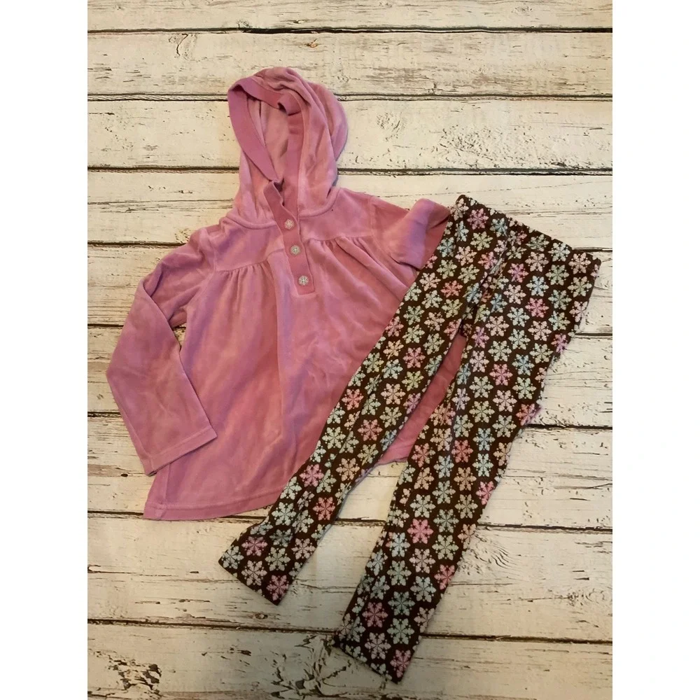 Gymboree Girls Size 6 Winter Ballerina Pink Velour Hoodie & Snowflake Leggings